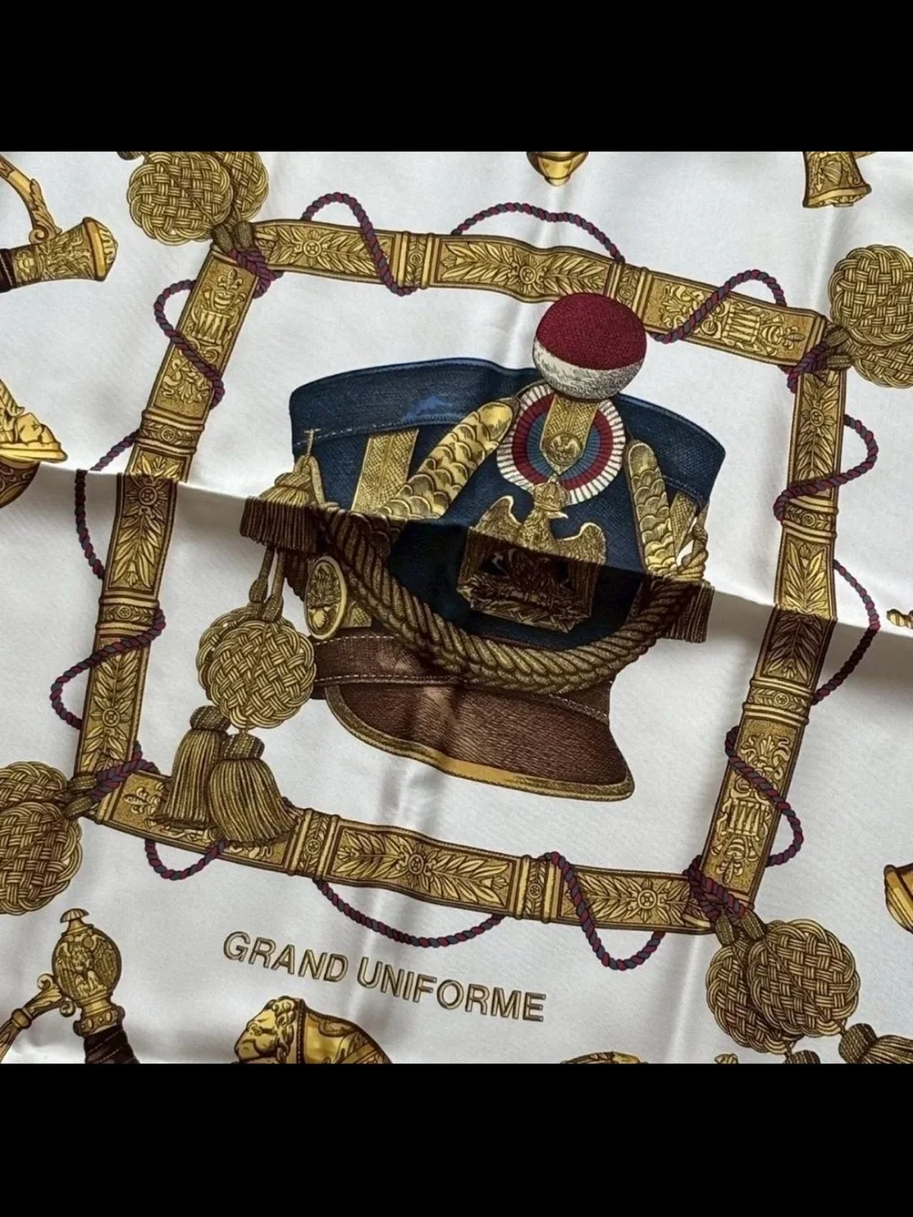 Hermes Navy, Gold & Cream Silk Scarf